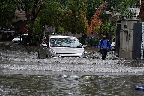 Car is submerged in water